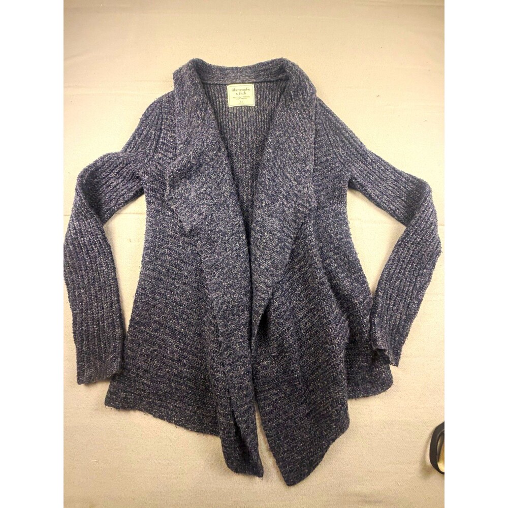 Abercrombie & Fitch Knit Solid Open Front Long Sleeve Cardigan Sweater Gray XS
